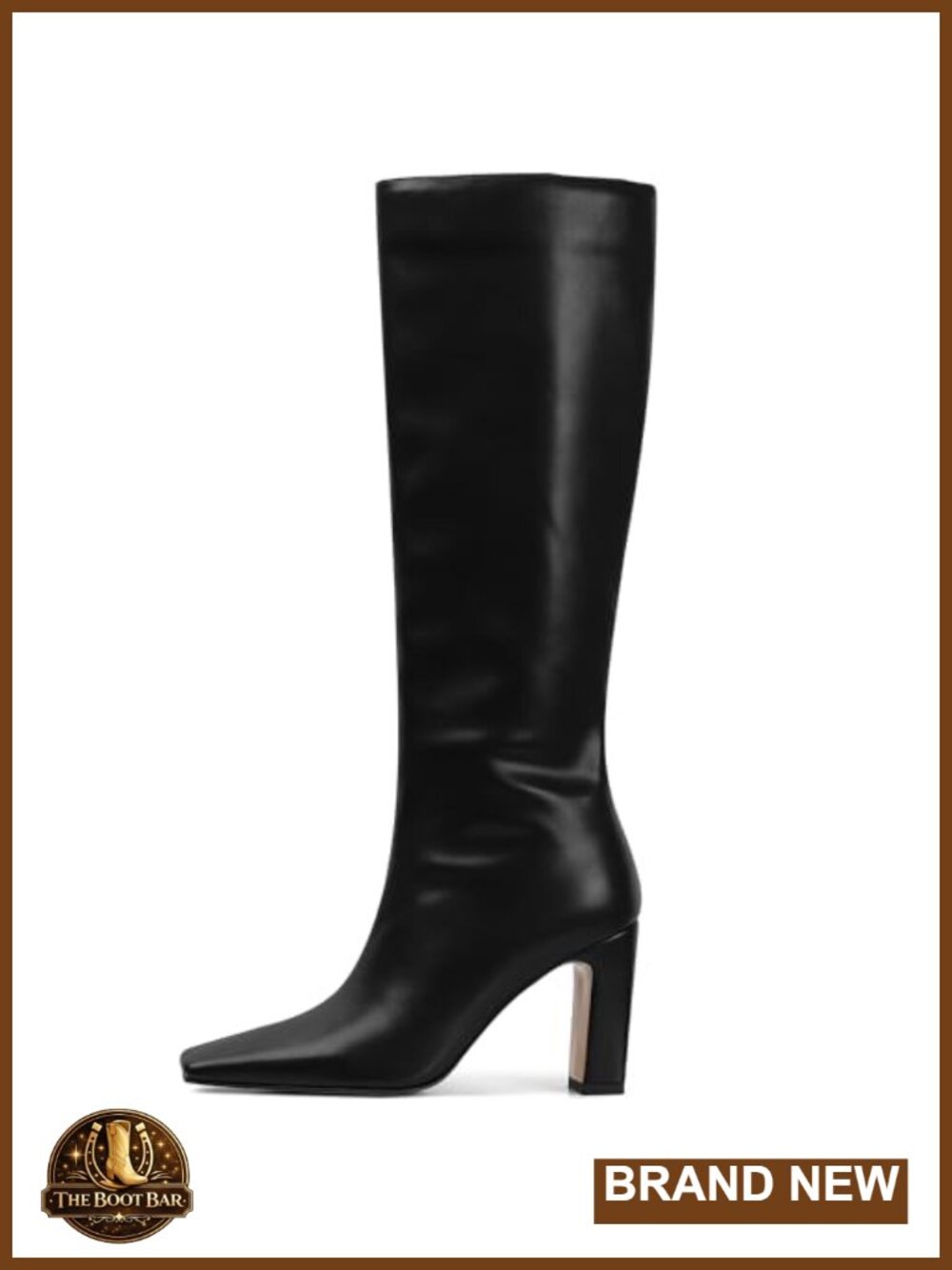 Women's Knee High Boots Square Toe Chunky Heel Zip Closure Faux Leather